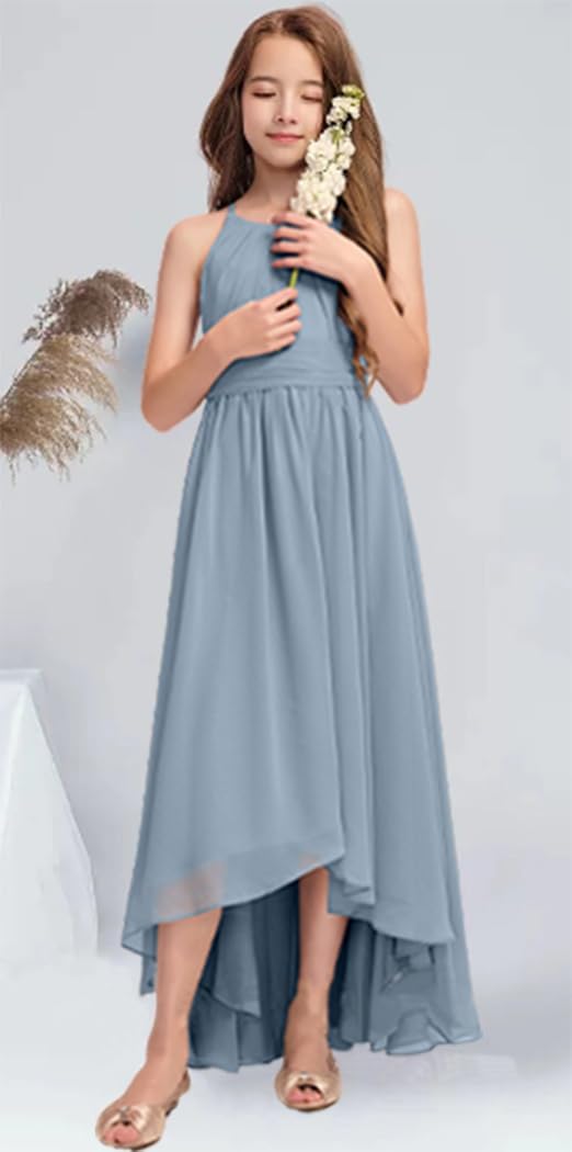 Junior Bridesmaid Dresses A-Line Halter High Low Dresses Chiffon for Wedding Party 8 Baby Blue