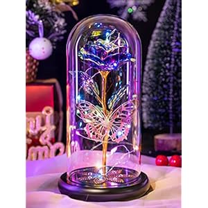Mothers Day Rose Gifts for Mom, Galaxy Glass Rose Flower Forever Eternal Crystal Light Up Rose in Glass Dome with Butterfly Birthday Gifts for Women Mom Wife Grandma Sister Purple