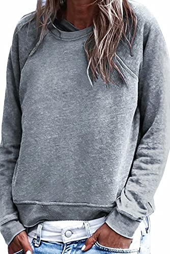 Dokotoo Womens Winter Ladies Loose Fit Crewneck Long Sleeve Tops Casual Plain Tops Blouses Fashion T-Shirts Thin Pullover Sweatshirt Grey Large #TOP9