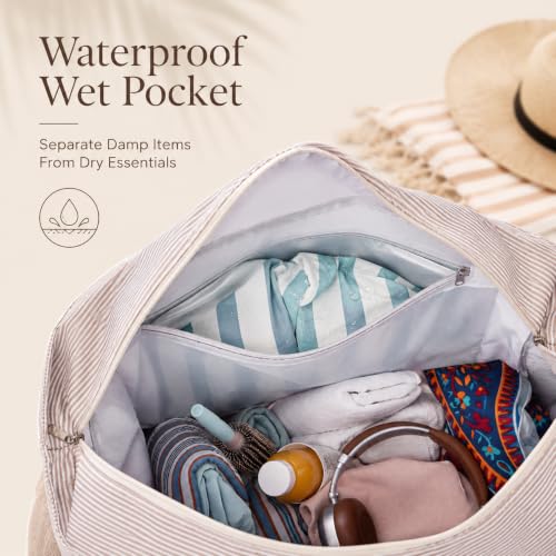 Image of LEDAOU Beach Bag Waterproof Sandproof Women Beach Tote Pool Bag with Zipper for Swim Gym Grocery Travel with Wet Pocket