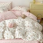 Lanqinglv Double Duvet Cover Set Floral White Pink Flowers Bedding Modern Comforter Cover 200x200 cm with Zipper Closure and 2 Pillowcases 50x75 cm