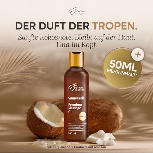 Premium-Massageöl für angenehme Massage 200 ml (dermatologischer Test: sehr gut) – Massageöl mit wertvollem Kokosöl für die Intensivpflege