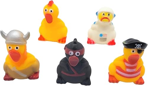 Miniatura 5 de Surtido de pollo gritando de goma de 2 pulgadas (paquete de 10) vestido en todas las diferentes ocupaciones ninja, estrella de rock, princesa,