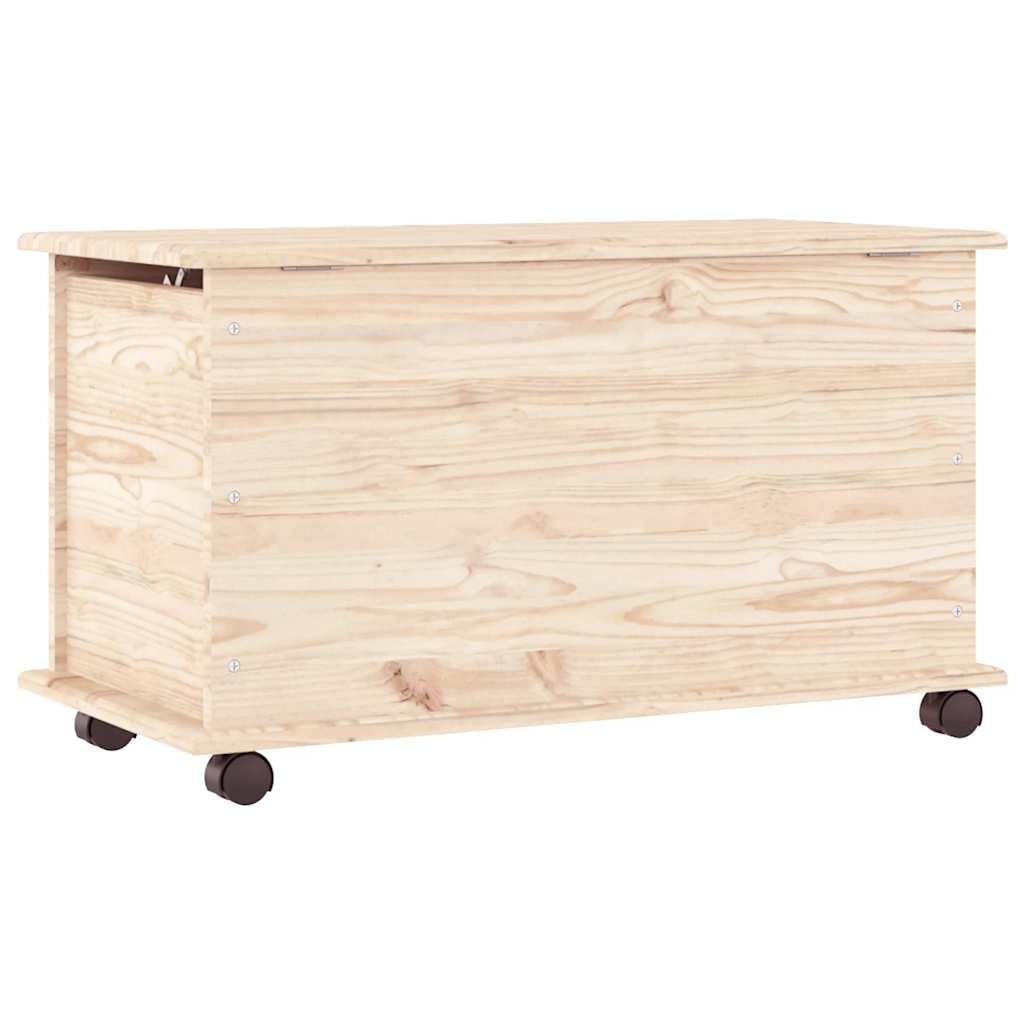 Truhe Mit Rollen ALTA 73x39,5x43 cm Massivholz Kiefer | 70 Liter Fassungsvermögen, Scharnierdeckel, unbehandelte Oberfläche, pflegeleicht mit feuchtem Tuch