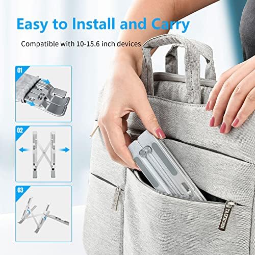 Amazon Brand - Eono Laptop Stand Portable, Aluminium Computer Holder Laptop Riser for Desk, Foldable Notebook Stand with a phone stand, Silver