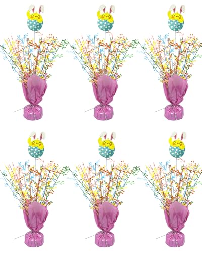 FUBININA 6 Pcs Easter Table Decoration Spring Party Table Centerpiece Glitter Chick Egg Bunny Ear Metallic Foil Spray Star Pastel Tabletop Decor for Spring Family Gathering Birthday Home Colorful
