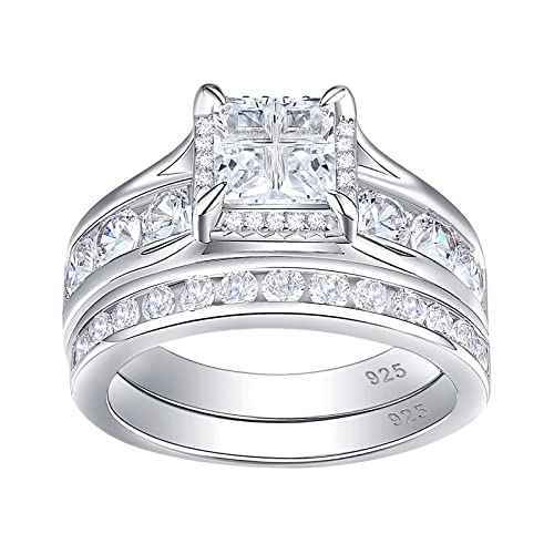 Bagues de mariage en argent pour femme ensemble de mariée carré zircon cubique promis