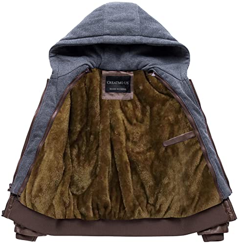 Image of Boy's Faux Leather Jacket Windproof Warm Winter Coat Kids Bomber Outerwear Waterproof PU Motorcycle Jacket