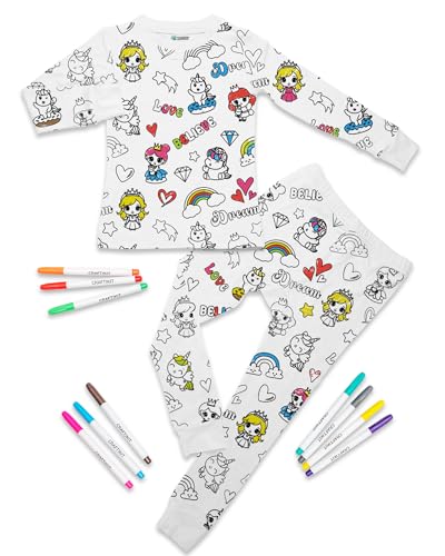 Craftikit® Kids Coloring Pajamas with Markers - Soft Bamboo Viscose 2-Piece Unisex PJs Set, Snug Fit Color Your Own Pajamas