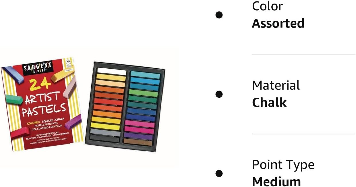 Sargent Art 22-4124 Colored Square Chalk Pastels, 24 Count
