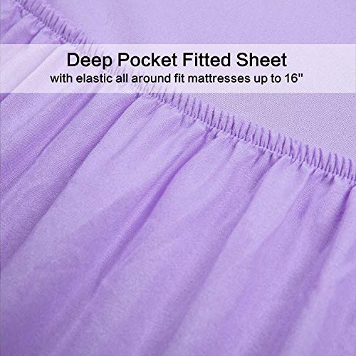 Image of Twin XL Sheets Set 4 Piece Extra Soft Cooling Bed Sheets - Hotel Luxury 1800 Bedding Sheets & Pillowcases - 1 Flat Sheet,1 Fitted Sheet and 2 Pillow Cases - Deep Pocket up to 16 inch (Lavender)