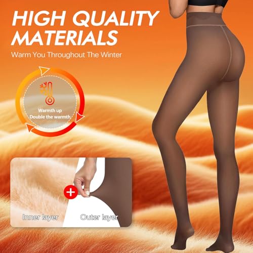 Image of X-CHENG Fleece Lined Tights Sheer Women - Fake Translucent Warm Pantyhose Leggings Sheer Thick Tights for Women