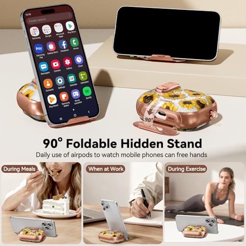 Image of for AirPod Pro 3 Case 2025, with Safty Lock & Phone Stand for Floral AirPod Pro 3 Generation Case Cover for Women Girly, iPod Pro 3 Cases with Keychain & Cleaner Kit - Yellow Sunflower