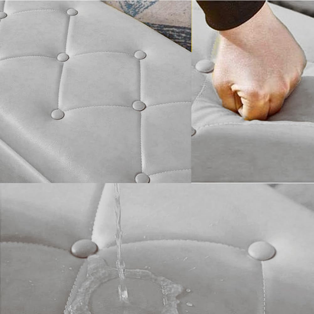 Shally Dogan Pouf de Rangement avec revêtement en Simili Cuir, Repose-Pieds pour Chambre à Coucher, Banc, Tabouret de Salon, canapé avec Structure et Pieds en Bois (Gris Clair)