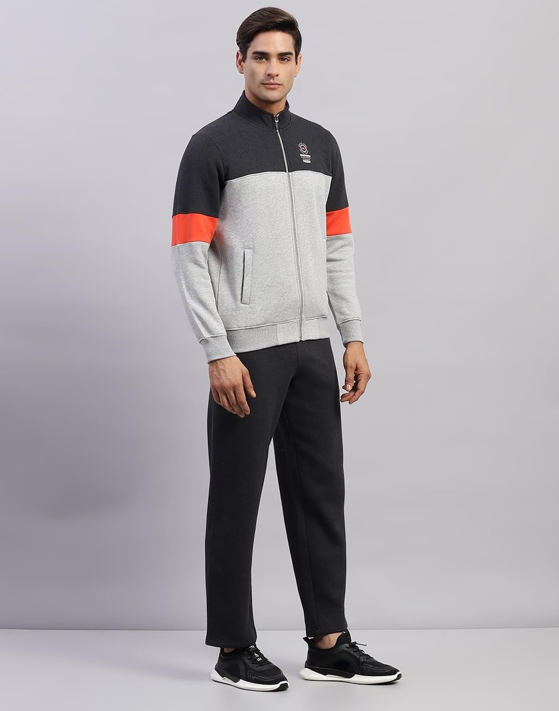 Monte Carlo Mens Printed Dark Grey Mock Neck Full Sleeve Track Suit (224066547-2-46) 1