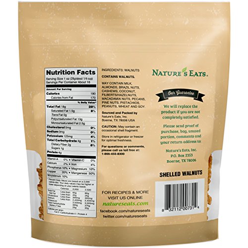 Image of Nature's Eats Shelled Walnuts 16 oz - 100% Natural Raw Walnut Halves & Pieces - Unsalted Healthy Snack - Fresh, Crunchy, Kosher Certified, Non-GMO, Keto-Friendly Baking & Cooking Nuts