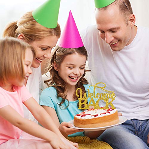 Innoru Gold Glitter Welcome Back Cake Topper For Welcome Home Party Cake Decor - Back To School - Retirement - New House - Housewarming - Classroom Party Cake Supplies #TOP2