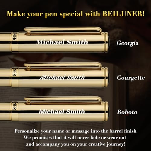 Image of BEILUNER Personalized Gold Gel Pen, Stunning Luxury Pens with 24K Gold Finish, Black Ink Refill, Executive Gift Set for Family & Friends,Writing,Fancy,Office,Retractable, Graduation,Nice Designer Pens