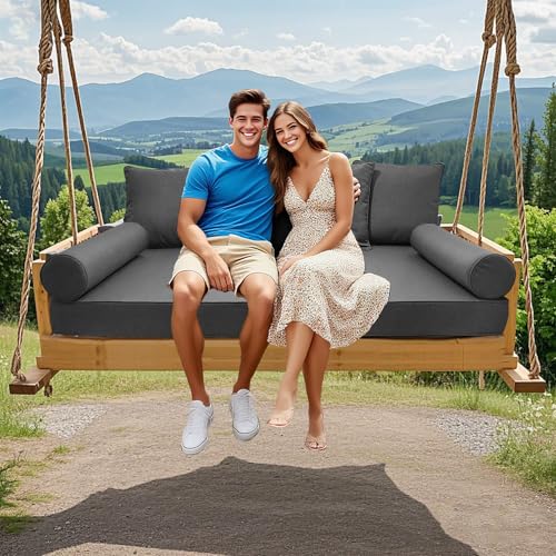 MFPMTUXO Twin Outdoor Mattress Package,Porch Swing Bed Cushion Set Include 1 Mattress Cover,4 Pillow & 2 Bolster(Filled),Patio Hanging Daybed Indoor Cushion Set (Dark Grey, 75 * 39 * 8inch) by MFPMTUXO - Image 6