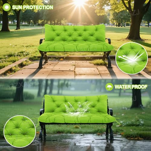 Image of Premium Outdoor Swing Cushions 70x40 inch Waterproof Porch Swing Cushions 2-3 Seater Replacement with Backrest and Ties Swing Cushion for Outdoor Furniture Patio Porch Backyard Garden (Green)