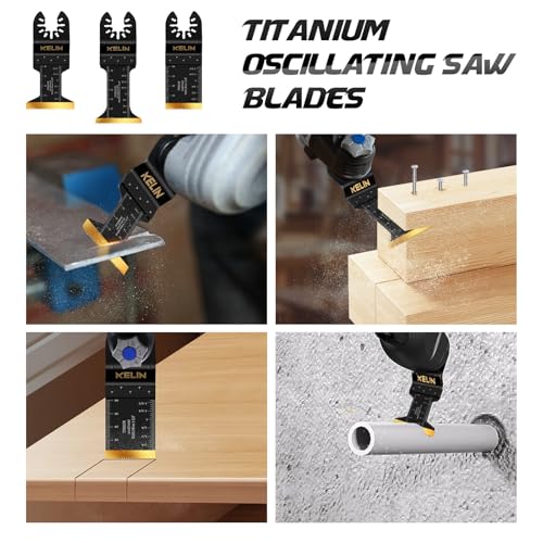 Image of 18 PCS Titanium Oscillating Tool Saw Blades with Stainless Steel Scraper and Semicircle Blades Kit, Universal Multi Tool Blades for Light Metal Sheet Pipe and Wood (NOT for Star Lock Interface)