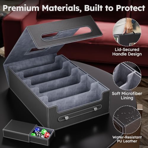 Image of Trading Card Storage Box, 4300+ MTG Deck Box with Magnetic Lid | Handle design with Commander and Toploader displays, dice box, dividers and labels for TCG, MTG, Yu-Gi-Oh! and sports cards