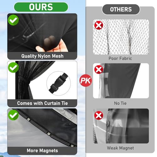 Gaeymy Auto Heckklappe Moskitonetz 165x165cm, Flügeltür Kofferraumabdeckung Sonnenschutz Vorhänge, Universal Magnetisch Fliegengitter Mesh mit Reißverschluss für Dach Caravan Camper Van Wohnmobile SUV