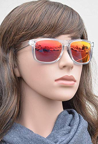 PZ - Clear Frame Polarized Square Sunglasses Women Men - UV Protection Color Mirror Lens- Retro Sports Beach2
