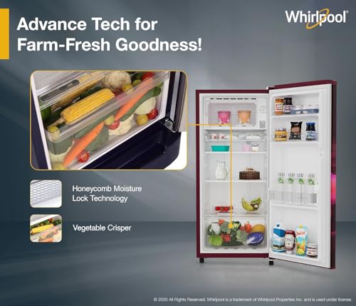 Image of Whirlpool 184 L 2 Star Direct-Cool Single Door Refrigerator (205 WDE PRM 2S WINE SERENA-Y, Red, 2026 Model)