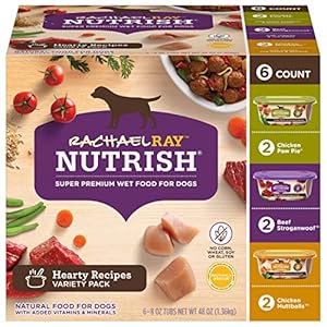 Rachael Ray Nutrish Premium Pure Moist Canine Meals with Added Nutritional vitamins & Minerals, Hearty Recipes Selection Pack, 8 Ounce Tub (Pack of 12)