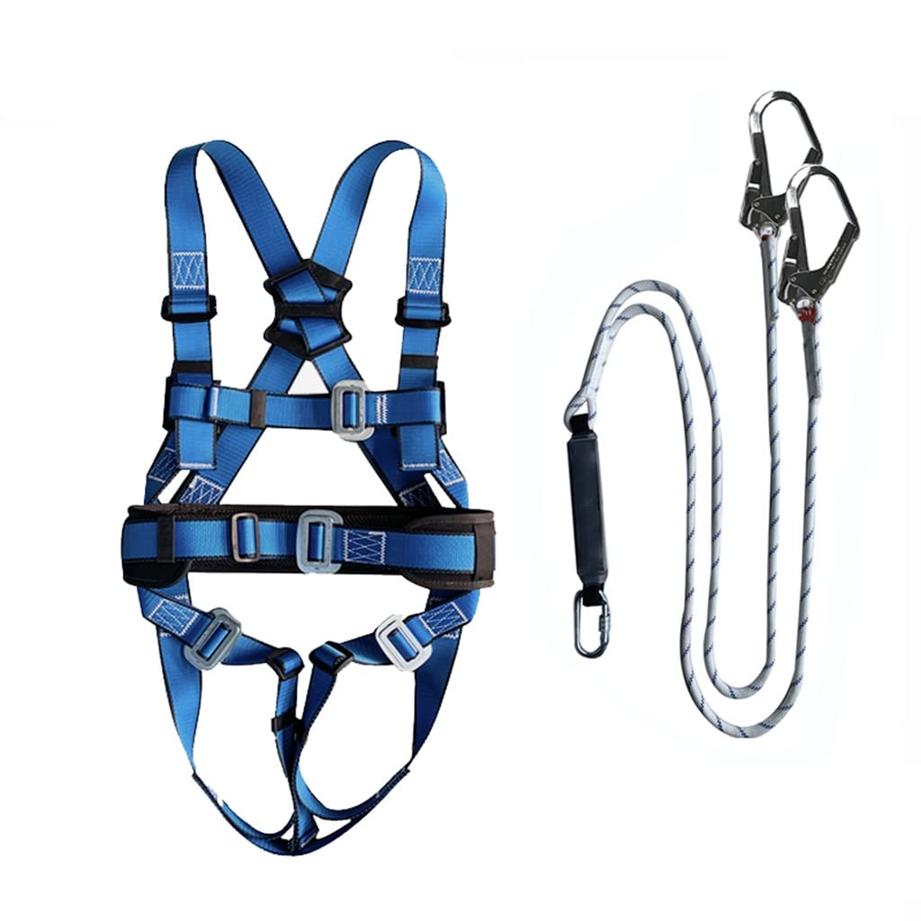 SwaYve Cinturón de Seguridad para Trabajos Aéreos, Kit de Detención de Caídas, Arnés de Seguridad Ajustable de 5 Puntos para Escalada en Roca, Rapel, Esquí Alpino/Double Hook