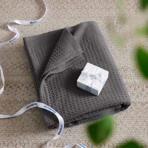 Image of Bedsure 100% Cotton Blanket Full Size for Bed - Breathable and Soft for Summer, Thick Cozy Waffle Weave Blanket Gifts for Women, Dark Grey, 80x90 Inches