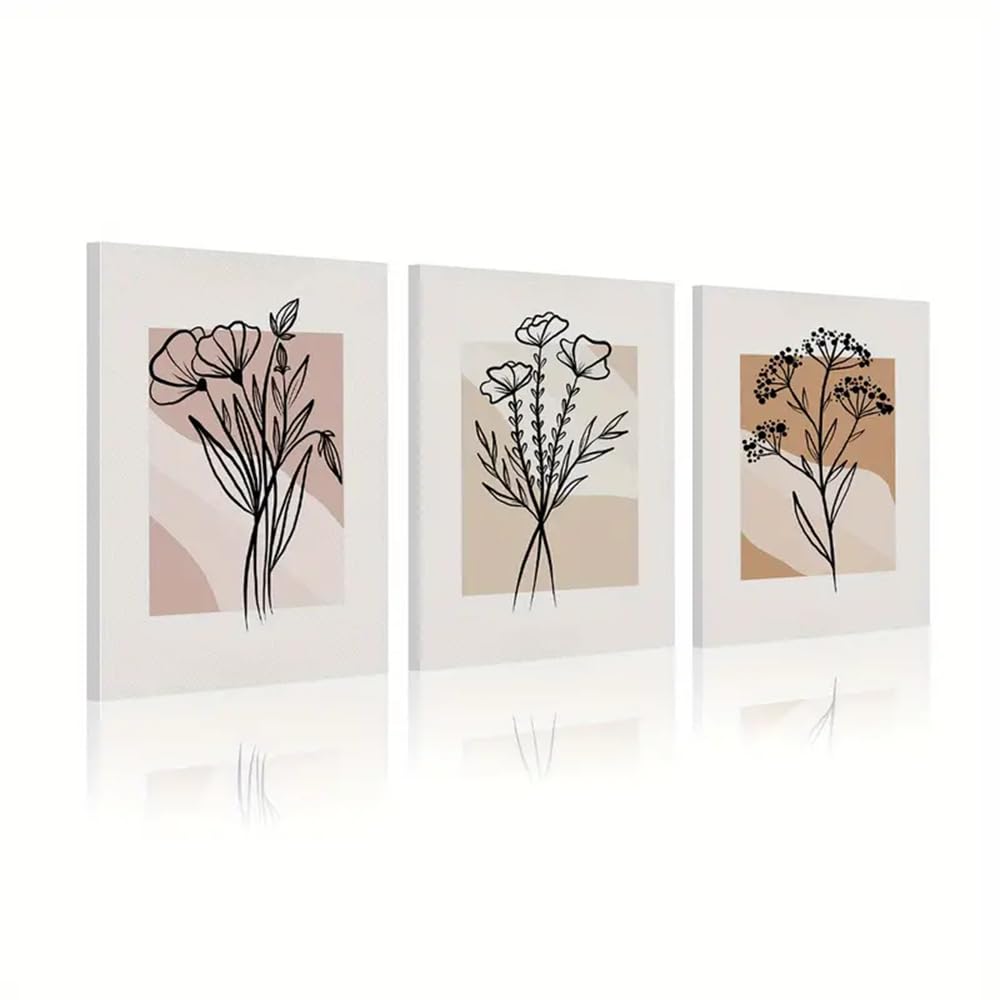 WBYZAC Wall Pictures-Abstract Rectangular Art Botanical Pattern Line Plant Flower Pattern, Art Canvas Printing, Suitable for Living Room Bedroom Wall Decoration-40 * 50cm*3PCS (No Frame)