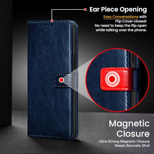 Image of WOW IMAGINE Shock Proof Flip Cover Back Case Cover for Vivo V60 5G | V60e 5G | Vivo T4 Pro 5G (Flexible | Leather Finish | Card Pockets Wallet & Stand | Blue)