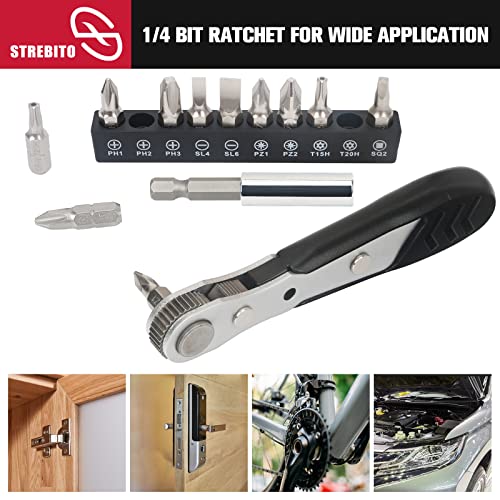 Image of STREBITO Mini Ratchet Set 12-Piece 1 /4 Right Angle Screwdriver Set - Small Ratcheting Wrench 90 Degree Offset High Torque Low Profile for Tight Spaces