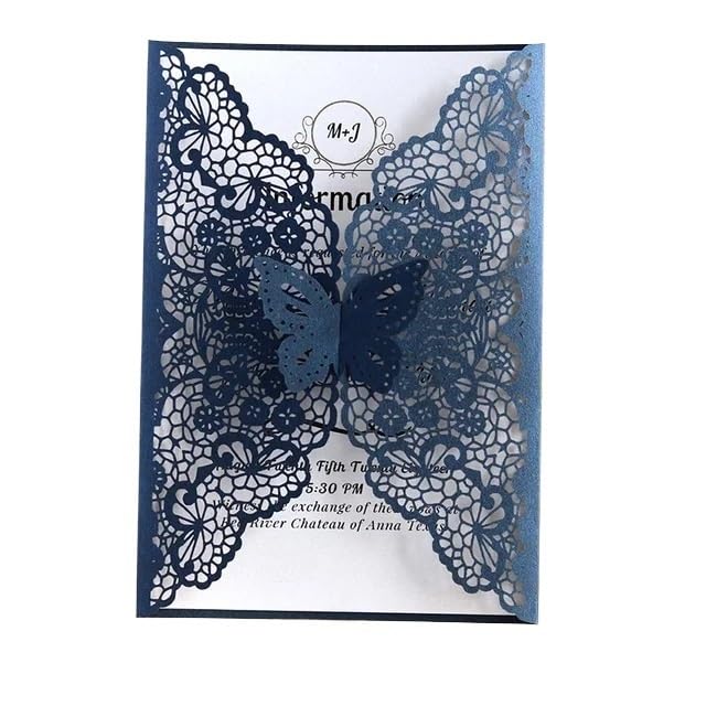Inviti Matrimonio 50 pezzi farfalla invito matrimonio copre compleanno fidanzamento decorazione festa forniture(50 Blue 1 Covers)