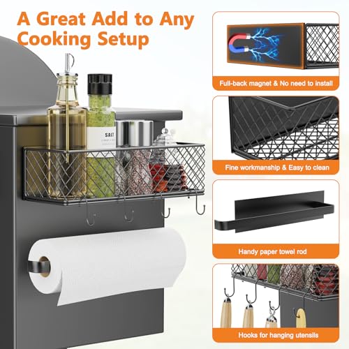 Image of Ormeli 1 Pack Magnetic Storage Bin for Traeger Smoker Grill Caddy with Paper Towel Holder, Grill Basket for Some Models of Traeger /Pit Boss /Z Grill Smoker Accessories, Griddle Caddy for Outdoor