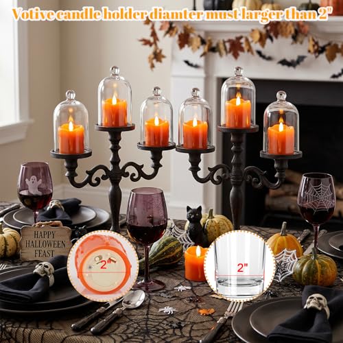 Image of Orange Flameless Votive Candles Battery Operated with Remote Timer | 400 Hours Long Lasting Battery Included, LED Tealights Flickering Dripping Wax, Halloween Indoor Decor, 2 inchD x 2.5 inchH, 6 Pack