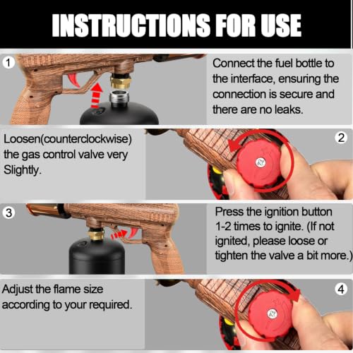 Image of Powerful Propane Torch Gun, Adjustable Flame Kitchen Blow Torch for Cooking, Searing Steak, BBQ, Campfire, Charcoal Lighter (Tank Not Included) - Wood