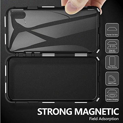 Image of MOBITUSSION Ultra Thin Magnetic Metal Edged Tempered Glass Back Cover Compatible for iPhone Xs Max (Transparent Black)