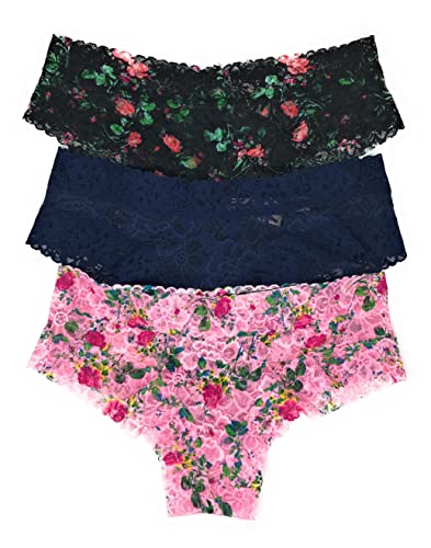 Victoria's Secret The Lacie Cheeky Panty Set of 3 Medium Black Floral / Navy / Light Pink Floral