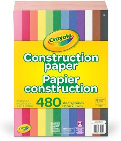 Crayola Construction Paper Bulk Pack (480 Sheets) β 12 Assorted Colours, 9x12, Teacher School Supplies & Classroom Must Haves, Card Making Craft Supplies, Art Paper - 1