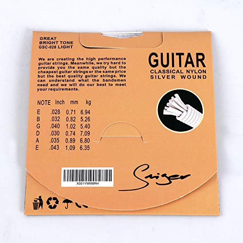 Smiger Gsc-028 Classical Guitar Strings Nylon Silver Wound, Light Great Bright,Rust Prevention.028-.043 (1Pack) #TOP4