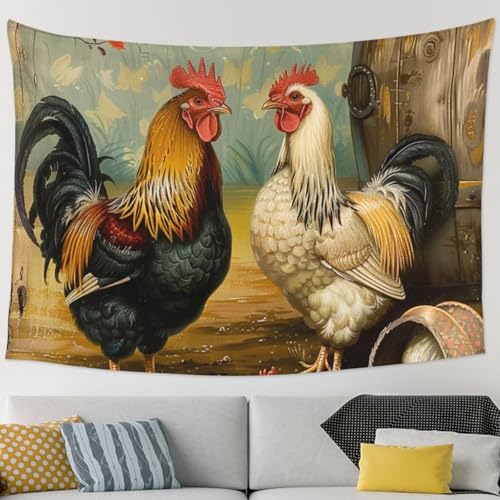Tapisserie murale imprimée poule et coq YKLJG, grand format élégant