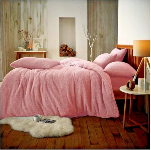 CASVO Teddy Fleece Duvet Cover & Pillowcase Set Super Soft Thermal Warm Quilt Bedding Cosy & Comfortable Fleece Duvet Covers Bed Bedding Set with 2 PC Pillow case (Pink, king)