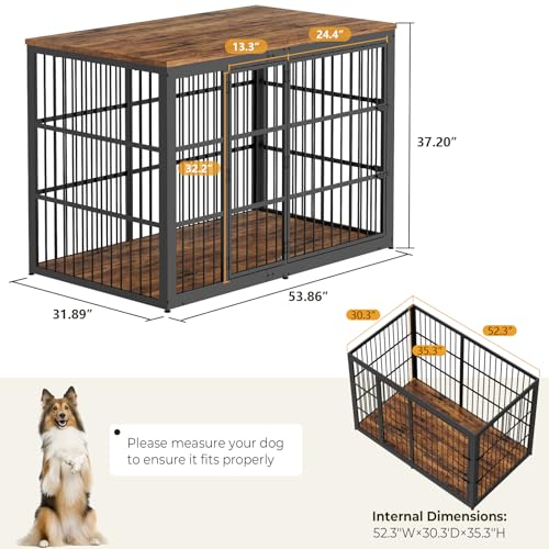 54" Dog Crate Furniture with Foldable Door, XXL Dog Crates for Large Dogs, Wooden Decorative Dog Cage Kennel Indoor End Table, Rustic Brown
