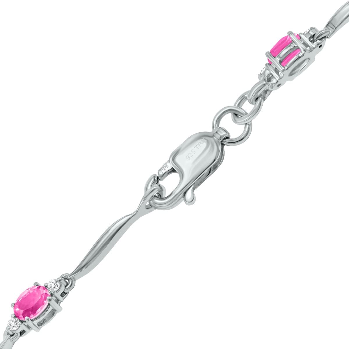 Pink Topaz and Diamond Wave Link Bracelet in .925 Sterling Silver