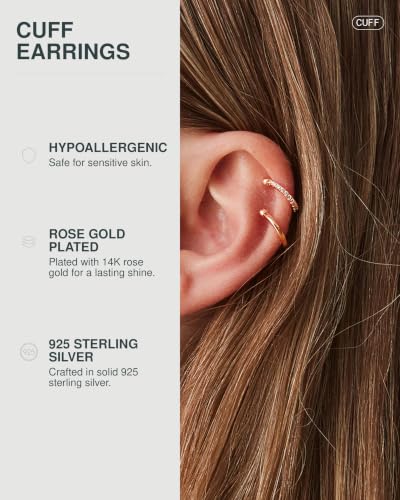 Image of PAVOI 14K Gold Plated 925 Sterling Silver Round Huggie Ear Cuff Earrings for Women | Clip On Cartilage Cuff Earrings