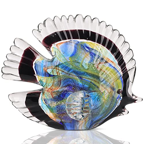 Dovdov Blown Glass Colorful Fish Statue, Blue Glass Decoration, Modern Art Glass Decorative Fish, On Shelf, Office, Shelf, Coffee Table Glass Decoration #TOP24