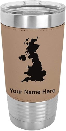 Miniatura 9 de LaserGram 20oz Vacuum Insulated Tumbler Mug Country Silhouette United Kingdom Personalized Engraving Included Faux Leather Gray